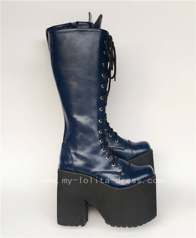 Beautiful White Matte Lace-up Knee Lolita High Boots
