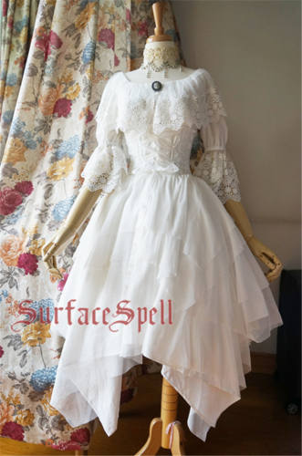 Surface Spell White Crystal & Black Agate Gothic Lolita High Waist Skirt