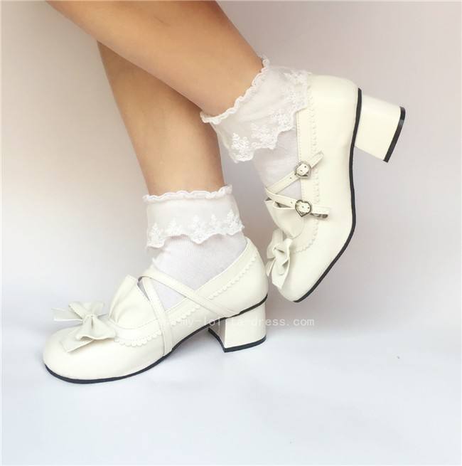 Coffee Crossed Straps Bows Lolita Footwear