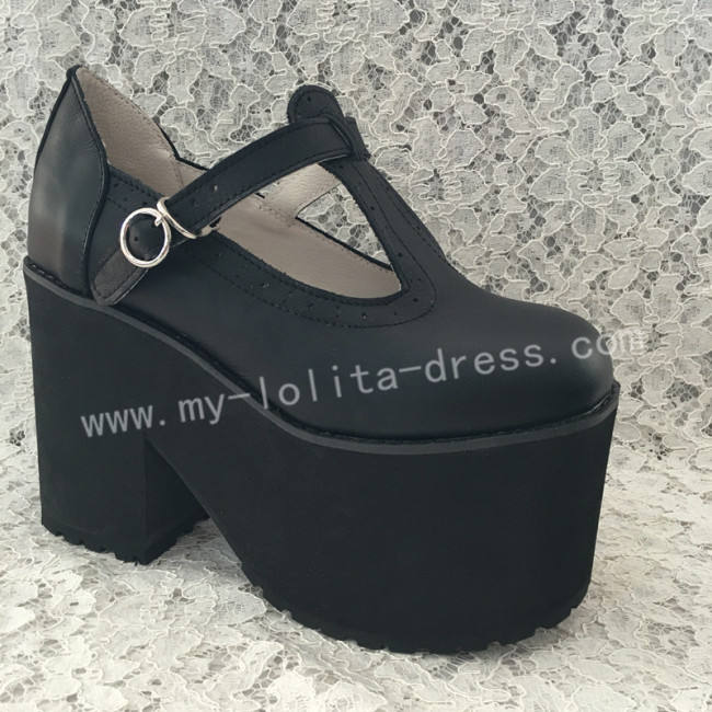 Lady's Gothic Matte Black Lolita Heels High Platform