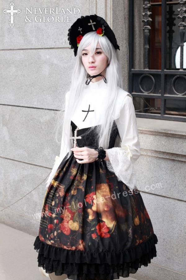 Gothic Black Printed Chiffon Lolita Jumper Dress