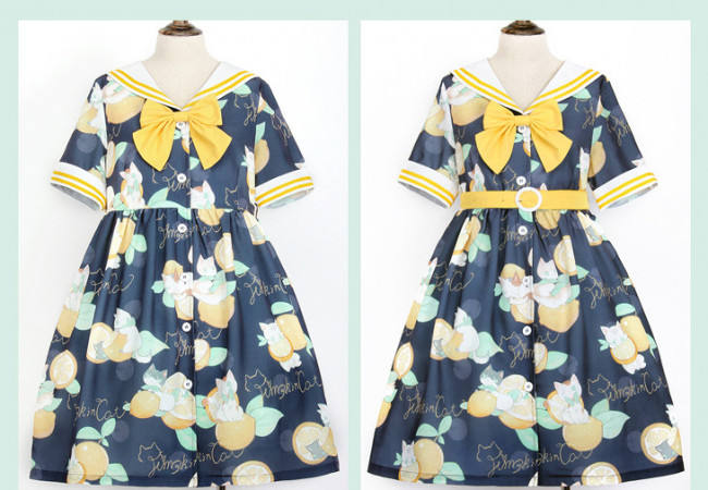 Lemon Cat~ Sweet Lolita Short Sleeves OP -out
