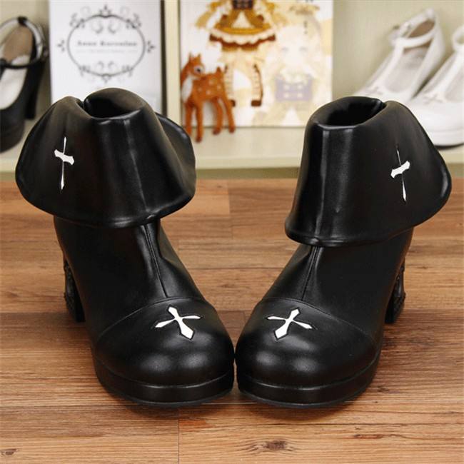 Angelic Imprint- Gothic Square Heels Lolita Short Boots