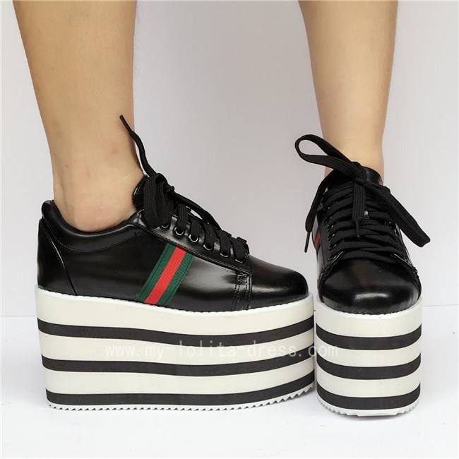 Black with White Lolita High Platform Shoes