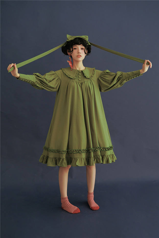 Vintage Unicolor Babydoll Style Peterpan Collar Lolita OP - Ready Made