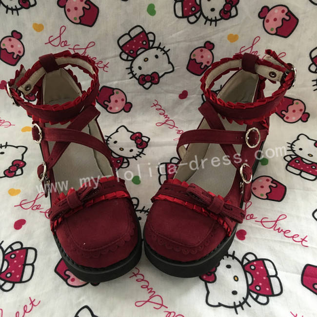 Black Sweet Lolita Square Heels Shoes with Bows