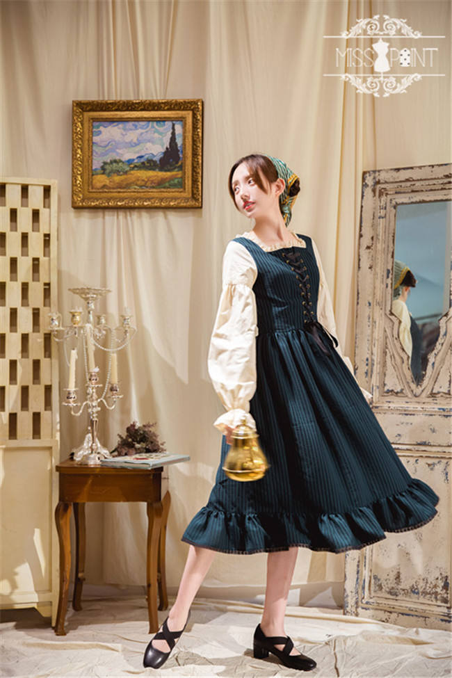 Alpine Maiden~ Vintage Stripe OP Dress -Pre-order