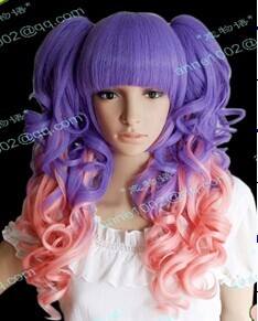 Dark Purple Pink Curls Lolita Wig with Ponytails
