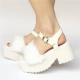 Sweet White Imitation Bunny Furs Lolita Sandals