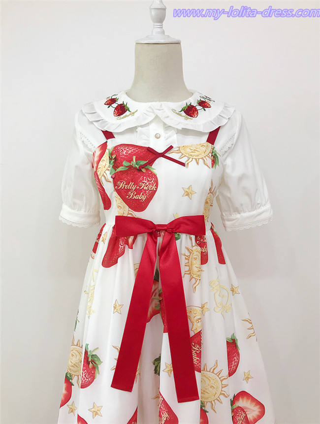 A Small Strawberry~Embroidered Short Sleeves Lolita Blouse -Ready made