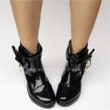 Beautiful Black Glossy Lolita Heels Shoes with Side Zipper