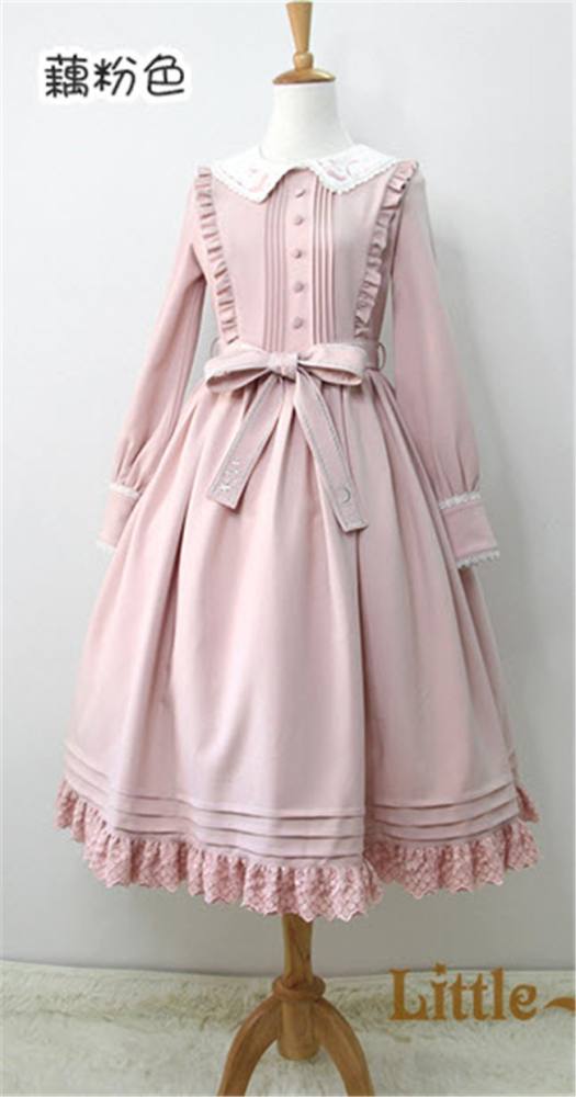Little Dipper  ~Cat + Moon + Stars~ Embroidery Lolita Long Sleeves OP Dress - Ready Made