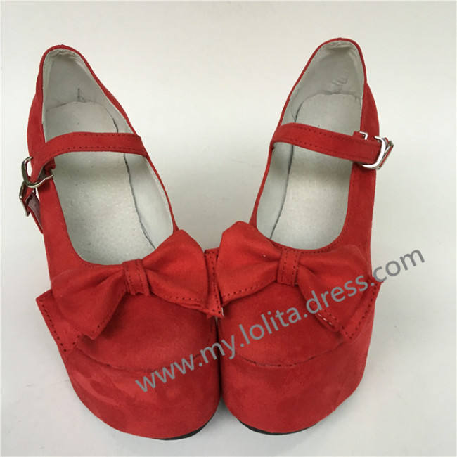 Sweet Red Matte Lolita High Heels Shoes with Bows
