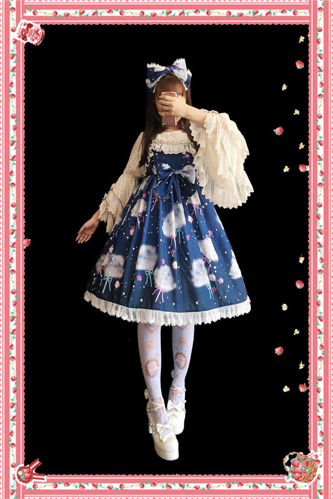 Rainbow Marshmallow~ Sweet Lolita Printed JSK Navy Blue Size S - In Stock