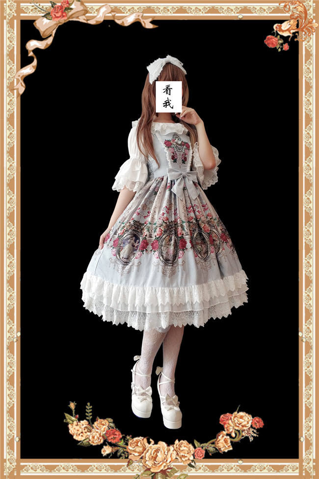 Royal Mural~ Sweet Lolita Printed JSK+Headbow-Ready Made