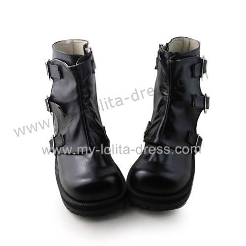 Matte Black Buckles Lolita Short Boots