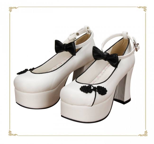 Angelic Imprint- Elegant Bow Embroidery Round/Square Heels Qi Lolita Shoes