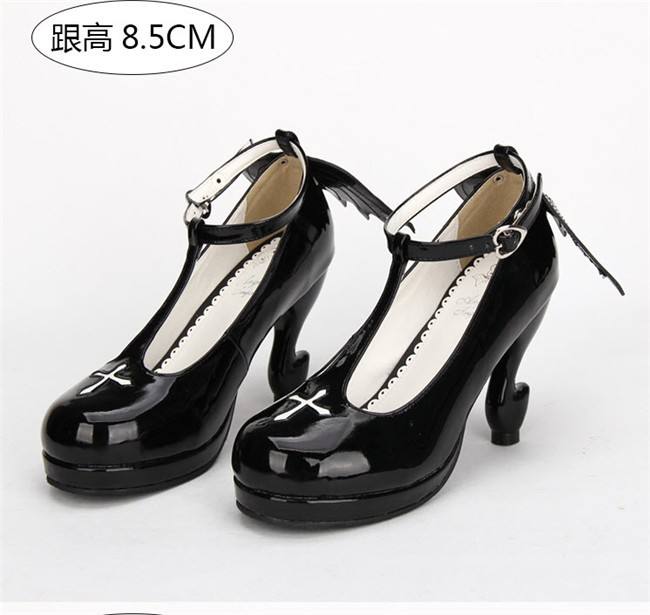 Angelic Imprint- Elegant T-shaped Straps Lolita Heels Shoes with Angel Wings