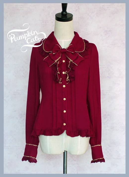 Pumpkin Cat Chiffon Long Sleeves Lolita Blouse-Ready made