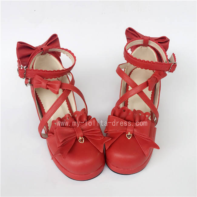 Sweet Red Bows Lolita Heels Shoes