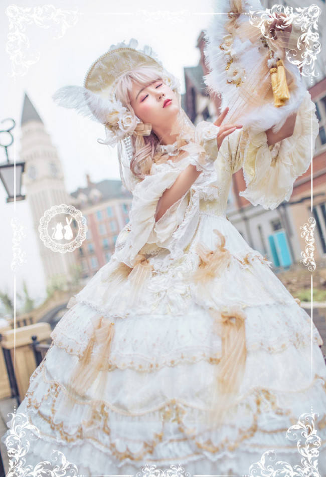 Ode to Love and Vows ~Luxury Lolita Fullset (OP + Necklace + Wristcuffs + Bonnet + Back Yarn) -Ready Made