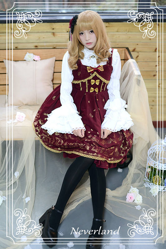 Neverland Lolita ~Golden Swan Lake~ Gold Stamping Thick Lolita JSK Black M - In Stock