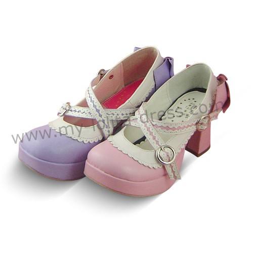 Purple Cross Straps Lolita Shoes