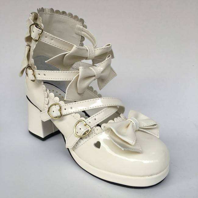 Sweet Wine Lolita Square Heels Shoes with Bowknots