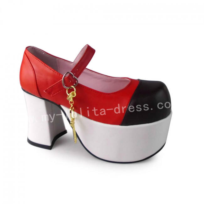 Sweet Red Black Square Heels Shoes