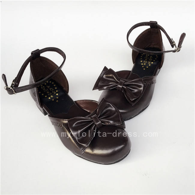 Sweet Coffee Bows Lolita Low Heels Shoes