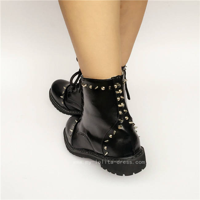 Black Matte Punk Style Lolita Short Boots