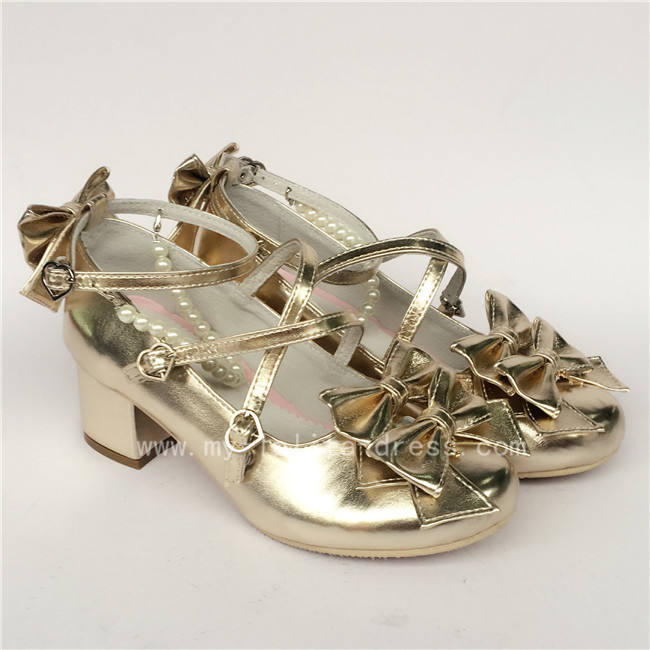 Sweet Bows Cross Straps Lolita Heels Shoes