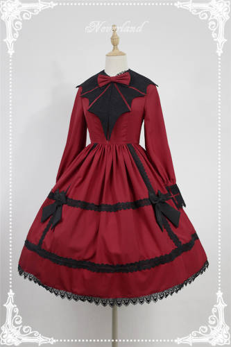 Devil Wing~ Gothic Long Sleeves OP Dress With Detachable Collar -Clearance