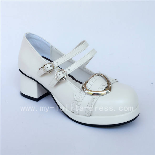 Black White Middle Heel Lolita Shoes