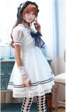 Organza Tailored Sailor Collar High Waist Lolita OP Dress -out
