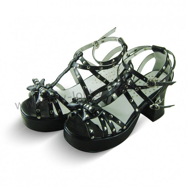 Black Lolita Sandals Silver Dots