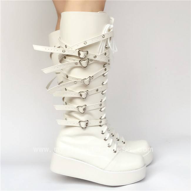 Gothic Punk Black Belts Lolita High Shaft Boots