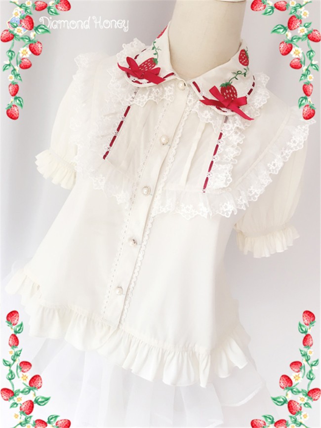 Diamond Honey Strawberry Garden Embroidery Chiffon Short