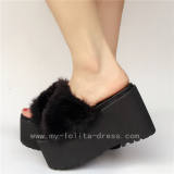 Sweet Matte Cream-colored Lolita Sandals with furs
