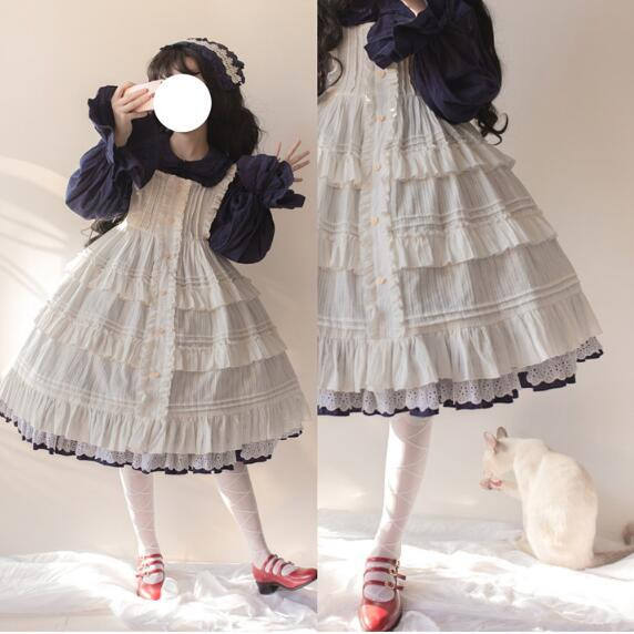 Vintage Unicolor Lolita OP + Surface Dress - Pre-order Closed