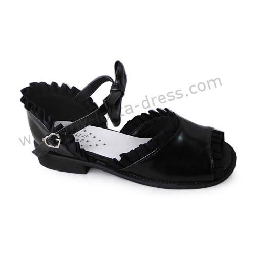 Black Lace Trim Open Toe Lolita Sandals