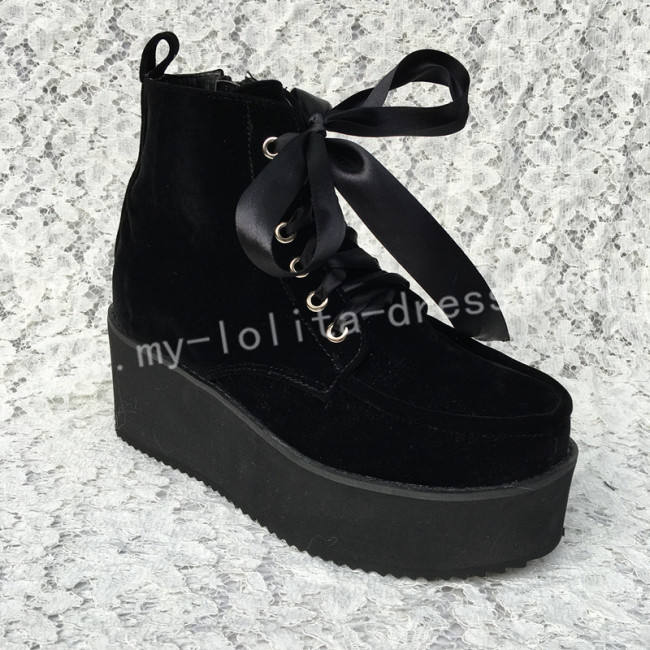 Girl's Gothic Black Velvet Lolita High Platform