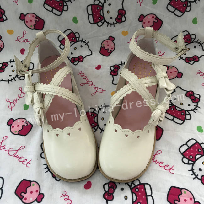 White Hearts Sweet Lolita Girls Shoes