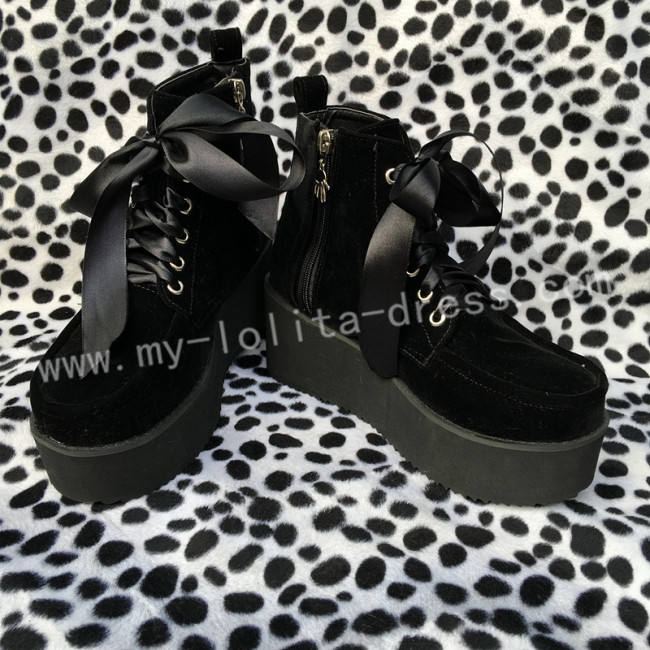 Girl's Gothic Black Velvet Lolita High Platform