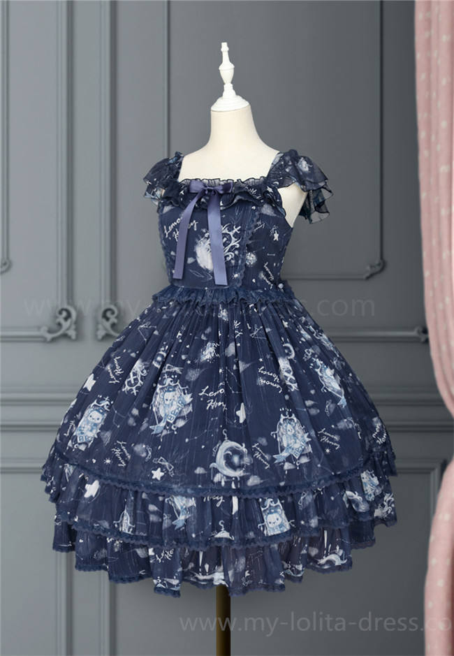 Lemon Honey ~Bear Constellation~ Fly Sleeves Printed Lolita JSK Black M In Stock
