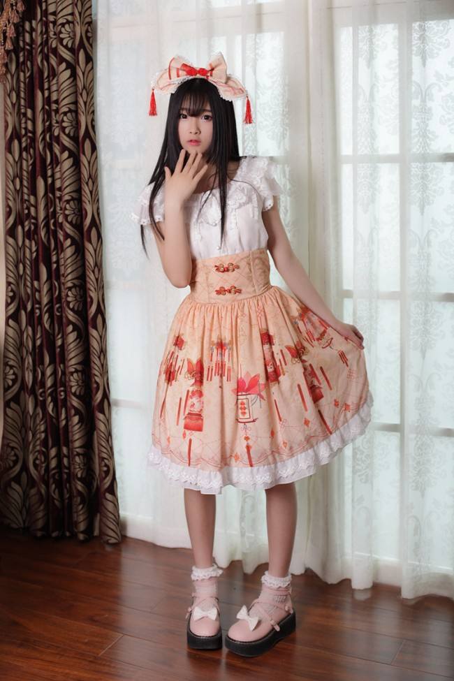Neverland ~Chinese Palace Lanterns~ High Waist Skirt -Dark Blue M- IN STOCK