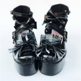 Black Matte Bows Straps Lolita High Platfrom Shoes