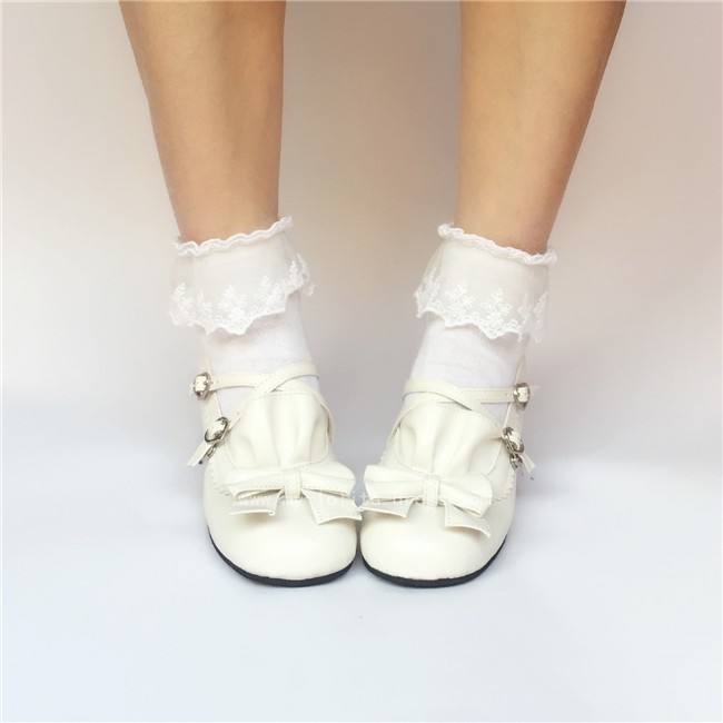 Coffee Crossed Straps Bows Lolita Footwear