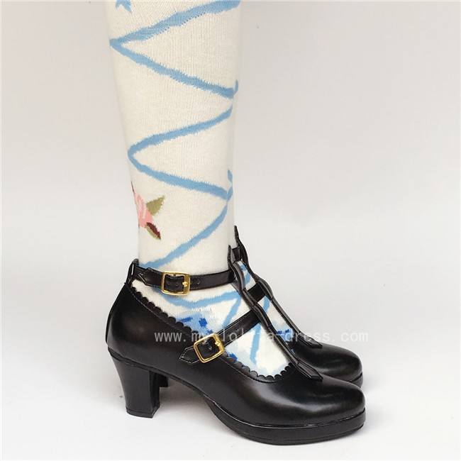 Black Matte Lolita Thin Heels Shoes