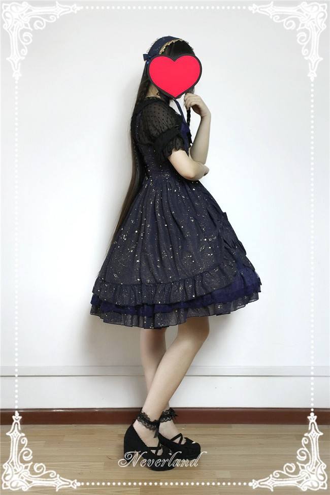 Neverland Lolita -Fly Me to Polaris- Gold Stamping Chiffon Lolita JSK